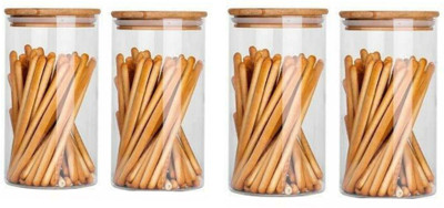 MDNSHO Glass, Wooden Grocery Container  - 685 ml(Pack of 4, Clear)