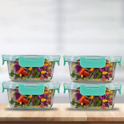 Allo Glass Fridge Container  - 520 ml(Pack of 4, Green)