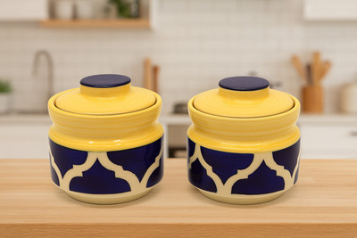 Hindustani Saudagar Ceramic Utility Container  - 300 ml(Pack of 2, Blue, Yellow)
