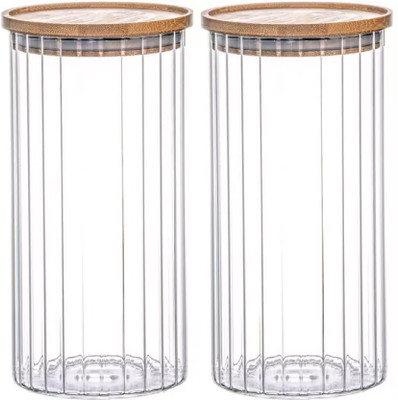 multi zone Glass Grocery Container  - 1400 ml(Pack of 2, Clear)