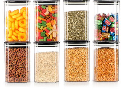HS Store Plastic Grocery Container  - 900 ml(Pack of 8, Black)