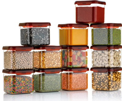 SKYHEART Plastic Grocery Container  - 500 ml(Pack of 12, Maroon)