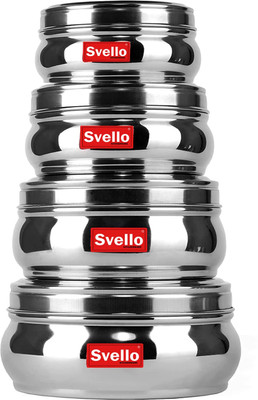 Svello Stainless Steel Grocery Container  - 200 ml, 400 ml, 650 ml, 950 ml(Pack of 4, Silver)