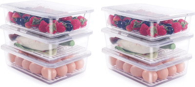 UNDERZZONE Plastic Fridge Container  - 1000 ml(Pack of 6, Clear)
