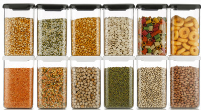 4 SACRED Plastic Grocery Container  - 1200 ml(Pack of 12, Black, White)