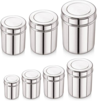 KMH Steel Grocery Container  - 600 ml, 800 ml, 1000 ml, 1500 ml, 1750 ml, 2000 ml, 2500 ml(Pack of 7, Silver)