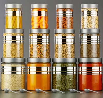 2Mech Plastic Grocery Container  - 350 ml, 650 ml, 1200 ml(Pack of 12, Silver)