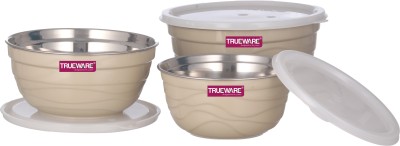 Trueware Plastic, Stainless Steel Grocery Container  - 2200 ml, 1400 ml, 1000 ml(Pack of 3, Beige)