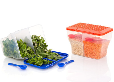 COLOSSAL Plastic Fridge Container  - 2000 ml(Pack of 2, Blue, Orange)