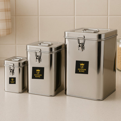 ESTEEM KING Stainless Steel Grocery Container  - 3 kg, 5 kg, 8 kg(Pack of 3, Silver)