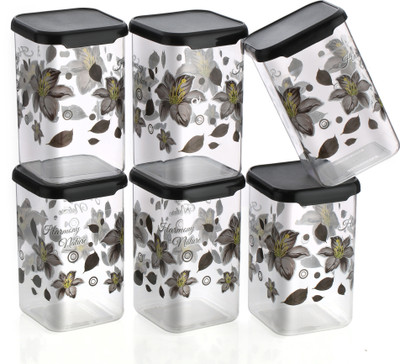 Ezreal Plastic Grocery Container  - 1100 ml(Pack of 6, Black)