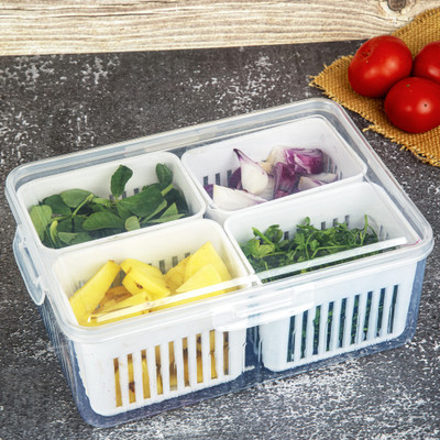 Story@home Plastic Fridge Container  - 700 ml(Pack of 4, White)