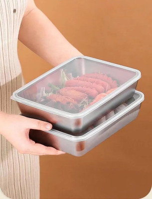 SHARUJA Stainless Steel Fridge Container  - 2000 ml(Pack of 2, Silver)