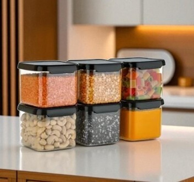 ALKAR Plastic Fridge Container  - 500 ml(Pack of 6, Black)