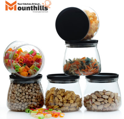 MOUNTHILLS Plastic Grocery Container  - 900 ml(Pack of 6, Black)