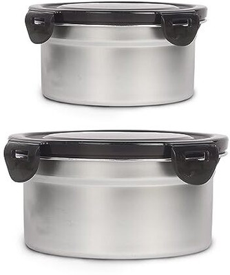 Femora Steel Utility Container  - 350 ml(Pack of 2, Silver)