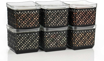 HASHFLOW Plastic Grocery Container  - 500 ml(Pack of 6, Black)