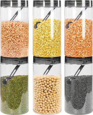 Pearlpet Plastic Grocery Container  - 1400 ml(Pack of 6, Black)