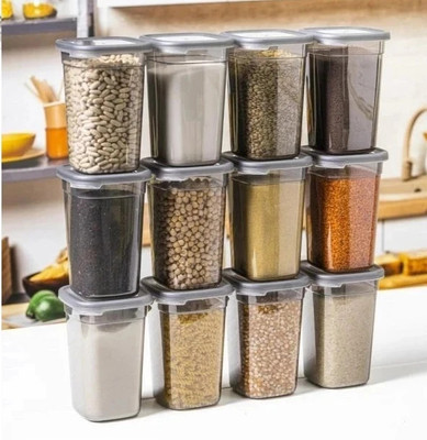 Boxigo Plastic Grocery Container  - 1200 ml(Pack of 12, Grey)