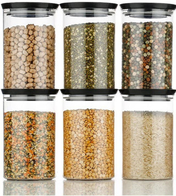 Netrowel Plastic Grocery Container  - 900 ml(Pack of 6, Black)