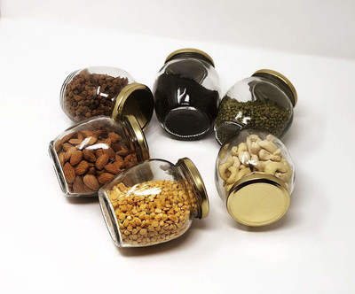 Navghar Glass Cookie Jar  - 350 ml(Pack of 6, Clear)