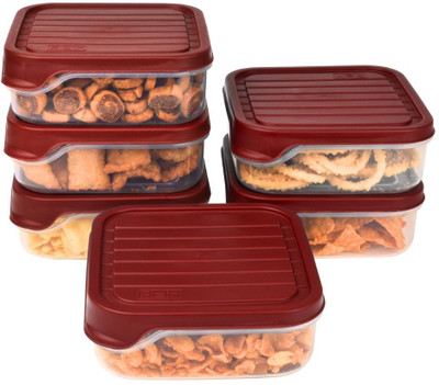 FLAIR Plastic Grocery Container  - 0.55 L(Pack of 6, Maroon)