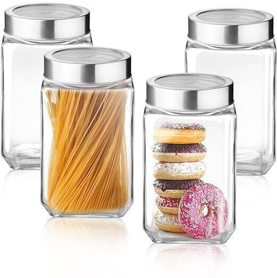 MOOZICO Glass Utility Container  - 1000 ml(Pack of 4, Clear)