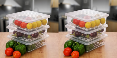 UNDERZONE Plastic Fridge Container  - 1000 ml(Pack of 6, Clear)
