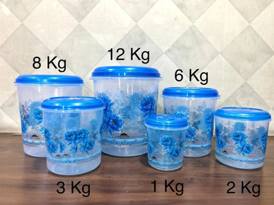 Ganesh Enterprise Plastic Grocery Container  - 1 kg, 2 kg, 3 kg, 6 kg, 8 kg, 12 kg(Pack of 6, Blue)
