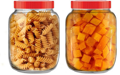 VENCY Glass Cookie Jar  - 3000 ml(Pack of 2, Clear)