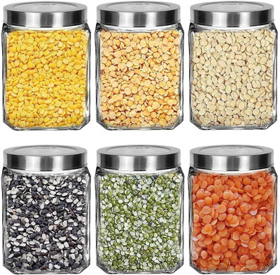 JIGSHTIAL Glass Grocery Container  - 500 ml(Pack of 6, Clear)