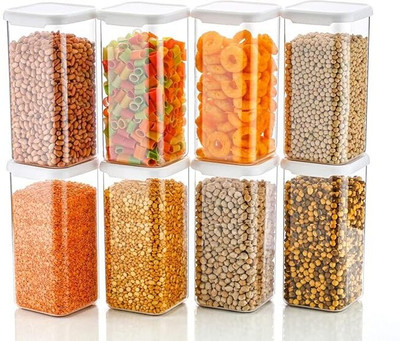 SARAZA Plastic Grocery Container  - 1600 ml(Pack of 8, White)