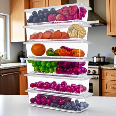 forsel Plastic Fridge Container  - 1500 ml(Pack of 6, Grey)