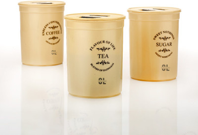 Craftlayout Plastic Tea Coffee & Sugar Container  - 900 ml(Pack of 3, Beige)