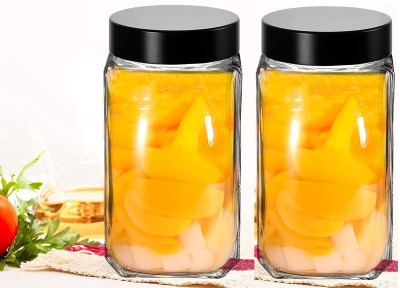 Coozico Glass Pickle Jar  - 1000 ml(Pack of 2, Clear)