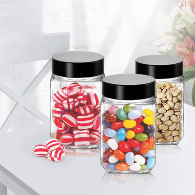 Tanlesa Glass Cookie Jar  - 300 ml(Pack of 3, Black)