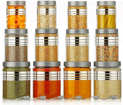 Raghuandan Plastic Grocery Container  - 350 ml, 650 ml, 1200 ml(Pack of 12, Clear)