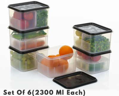 ksquare Plastic Fridge Container  - 2300 ml(Pack of 6, Black)