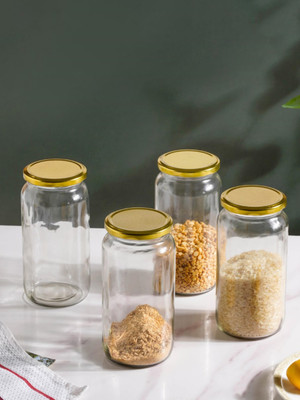 Nestasia Glass Grocery Container  - 950 ml(Pack of 4, Gold)