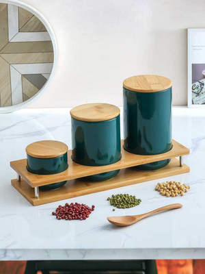 UMAI Ceramic Grocery Container  - 1000 ml(Pack of 3, Green)