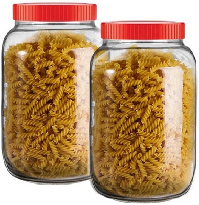 VENCY Glass Cookie Jar  - 2000 ml(Pack of 2, Clear)