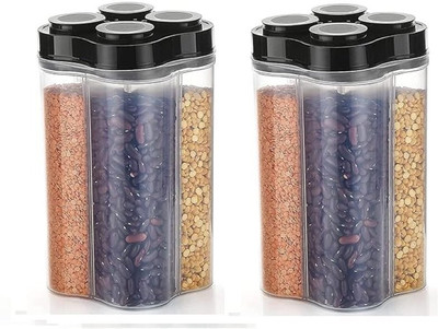 The HomeDecor Mart Plastic Grocery Container  - 2000 ml(Pack of 2, Black)