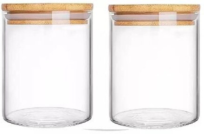 GR8INDIA Glass Cookie Jar  - 650 ml(Pack of 2, Clear)