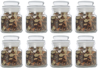AAMU MOON Glass Grocery Container  - 100 ml(Pack of 8, Clear)