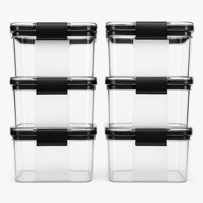 Havnora Plastic Cookie Jar  - 450 ml(Pack of 6, Clear, Black)