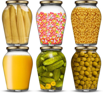 Sitaram Creation Glass Grocery Container  - 1 L(Pack of 6, Clear)