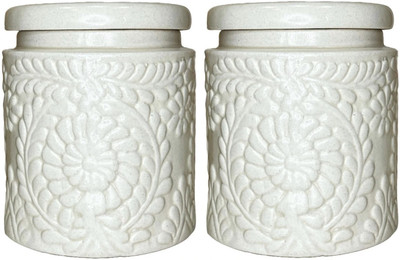 Utensil Master Ceramic Utility Container  - 1000 ml(Pack of 2, White)