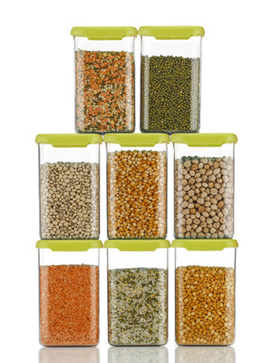 BENNUR 7 Plastic Grocery Container  - 1100 ml(Pack of 8, Green)