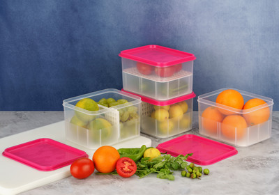AARVI Plastic Fridge Container  - 2300 ml(Pack of 4, Pink)