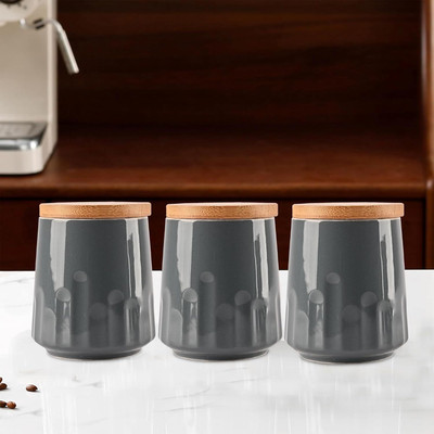 KUBER INDUSTRIES Ceramic Pickle Jar  - 650 ml(Pack of 3, Grey)